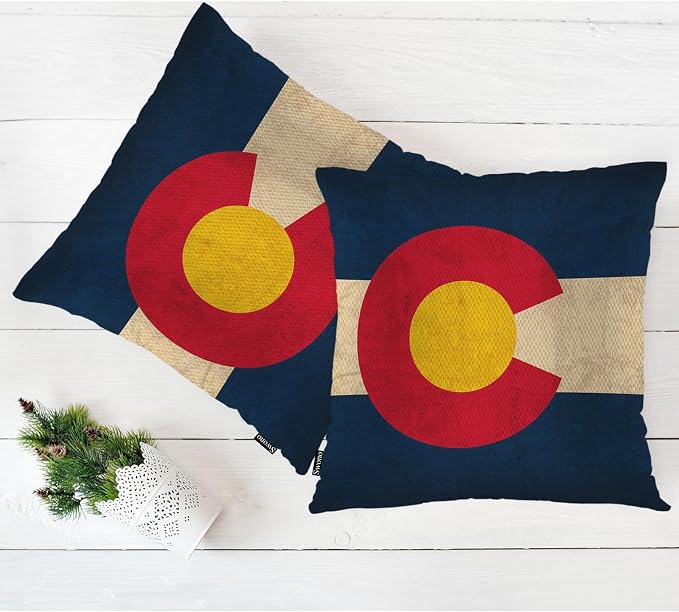 Swono Colorado Flag Decorative Throw Pillow Case 18" X 18", Grunge Colorado State Flag of America Standard Pillow Covers, Set of 2 Throw Pillowcase Cushion Cover for Home Bedroom Sofa Car Seats