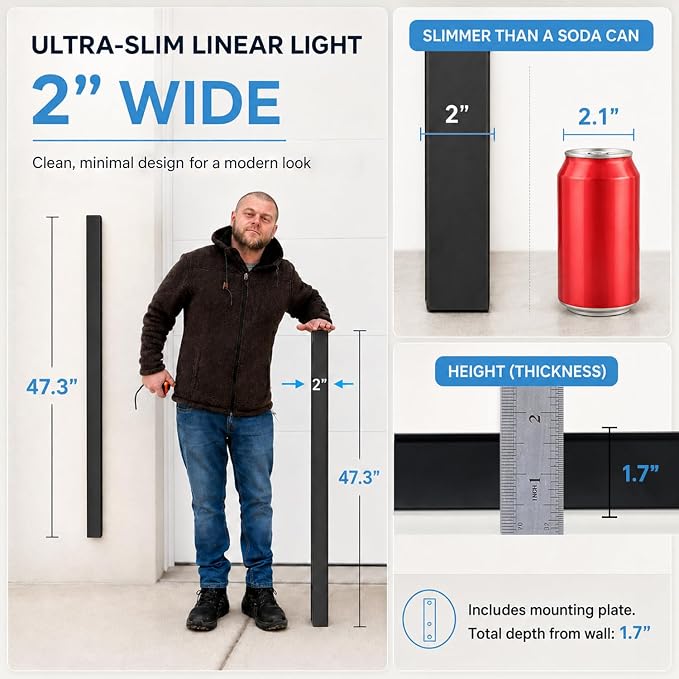 Modern Outdoor Lights - 47.3inch Outdoor Exterior Linear Sconce Black Patio Wall Light Fixtures, Long Strip Wall Lights Fixture Outside for Garage, House