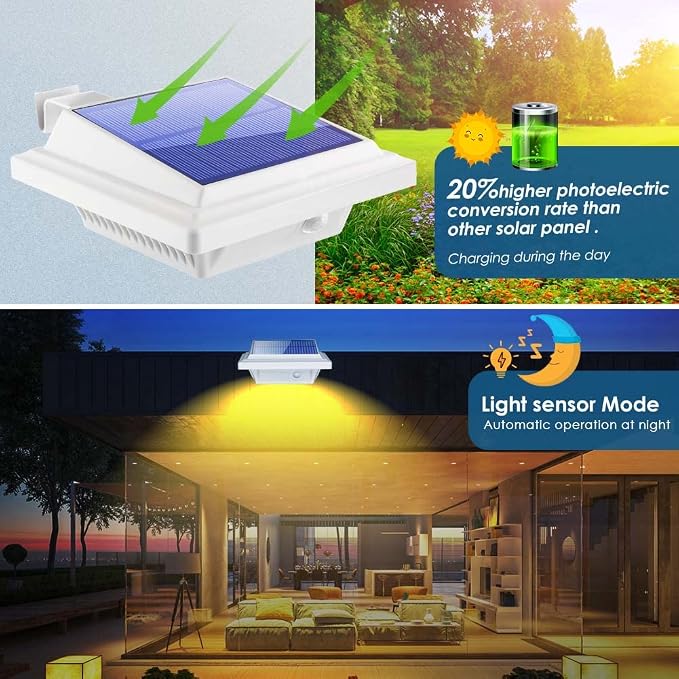 Gutter Lights,40 LED Solar Patio Decor Lights, Deck Lights Outdoor Waterproof Fence Lights for Wall Backyard Porch, Patio, Pool,Step Stairs, Yard, Garden, Pathway (6Pack_White,Warm White Light)