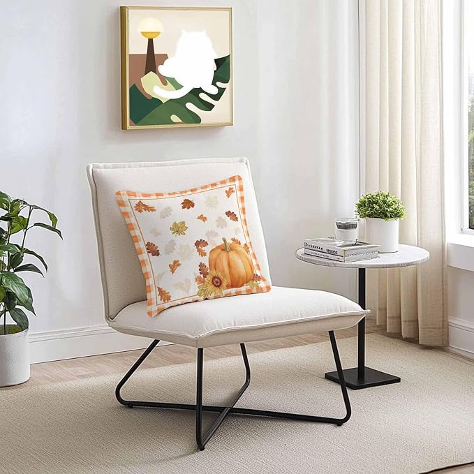Thanksgiving Day Outdoor Throw Pillow Cover Autumn Pumpkins Sunflowers Waterproof Cushion Covers 2 Pack Fall Leaves Plaid Pillow Cases Home Decoration for Patio Garden Couch Sofa 18x18In