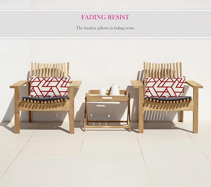Pack of 2 Outdoor Waterproof Decorative Lumbar Pillows Covers for Patio Furniture, 20x12 Inch Fade Resistant Patio Garden Lumbar Cushion Covers for Couch Bed Sofa, Geometric Red