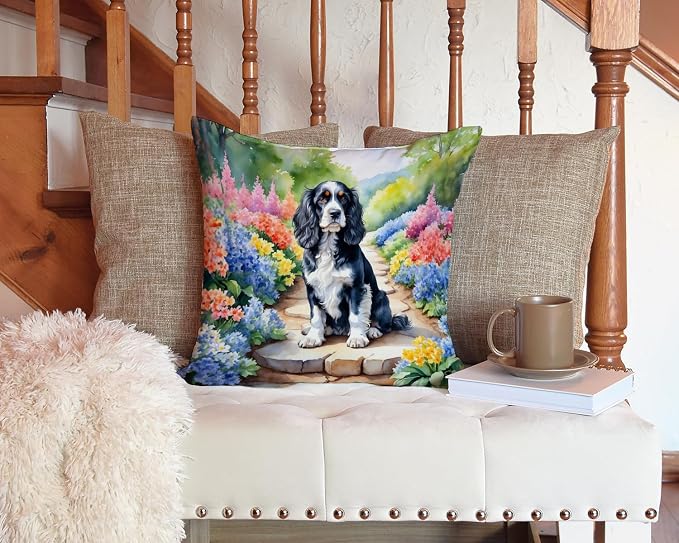 Caroline's Treasures Cocker Spaniel Spring Path Throw Pillow Machine Washable, Indoor Outdoor Decorative Pillow for Couch, Bed or Patio, 14Hx14W