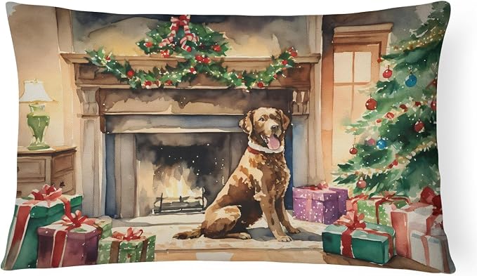 Caroline's Treasures DAC2629PW1216 Chesapeake Bay Retriever Cozy Christmas Throw Pillow Machine Washable, Indoor Outdoor Decorative Pillow for Couch, Bed or Patio, 12HX16W