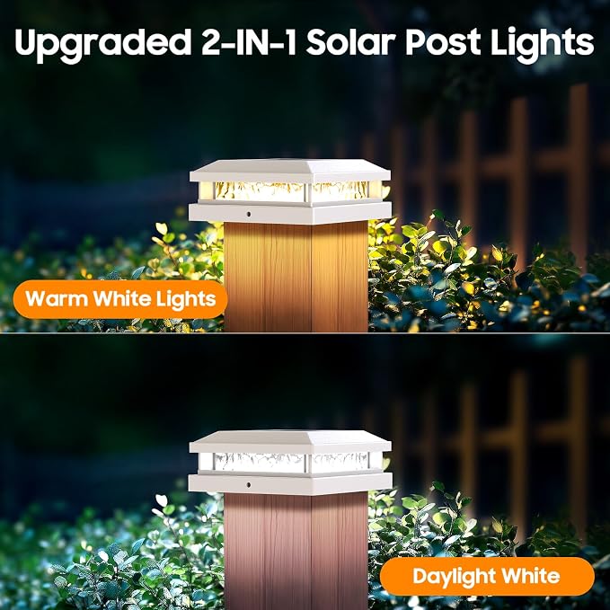 Solar Post Lights Outdoor 12-Pack, 2 Lighting Modes 16 LEDs Solar Post Cap Lights for 4x4 4.5x4.5 5x5 Vinyl Wooden Posts Waterproof, Fence Light Solar Powered for Deck Fence Yard Porch, White