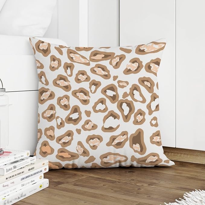 Chinoiserie Cheetah Print Pillow Cover Light Brown and Light Gray Throw Pillow Cover Rustic Outdoor Waterproof Decorative Pillow Cover for Patio Tent Couch 22x22 in