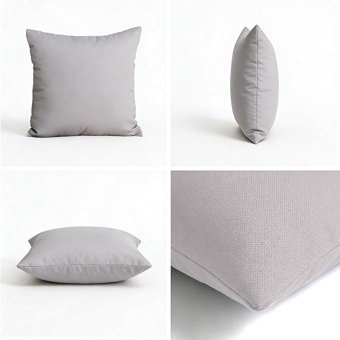 JMGBird UV-Resistant Outdoor Throw Pillows Waterproof Outdoor Pillow Cover | Water-Resistant Outdoor Pillows Set of 2, 18x18 inch Durable Pure Grey Throw Pillows with Inserts