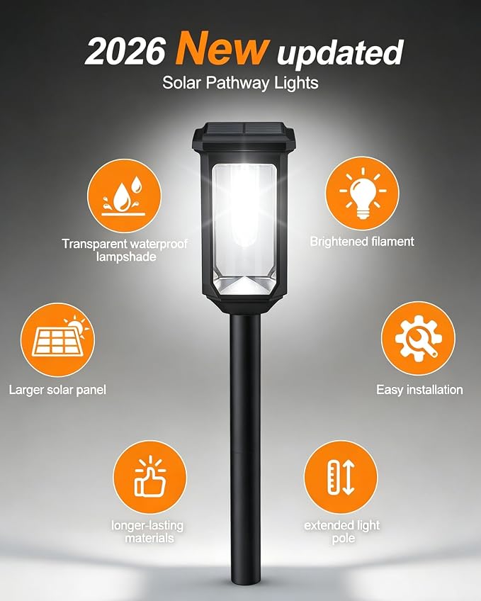 Tenmiro Solar Pathway Lights Outdoor 4 Pack, Bright Solar Garden Lights | IP65 Waterproof Shatterproof, Auto On/Off Landscape Lighting for Yard Lawn Patio Walkway Driveway Decor 6500K