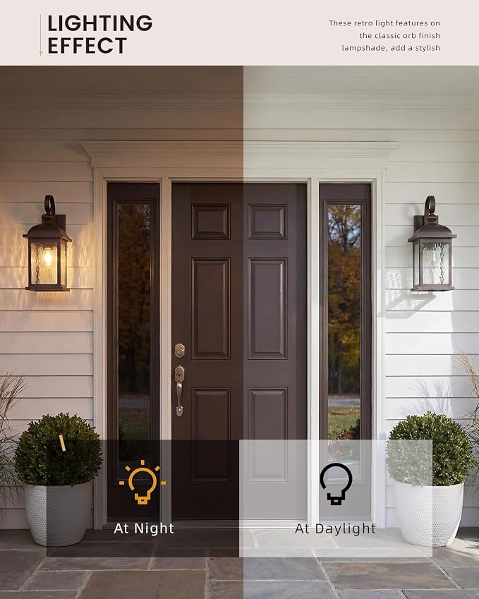 FEMILA 21" Outdoor Wall Light Fixtures, Rust-Proof Waterproof Outdoor Wall Lamp, Ideal for Porch, Patio, Entryway, Garage, with Water Ripple Glass, 4FD54B2 ORB-WP