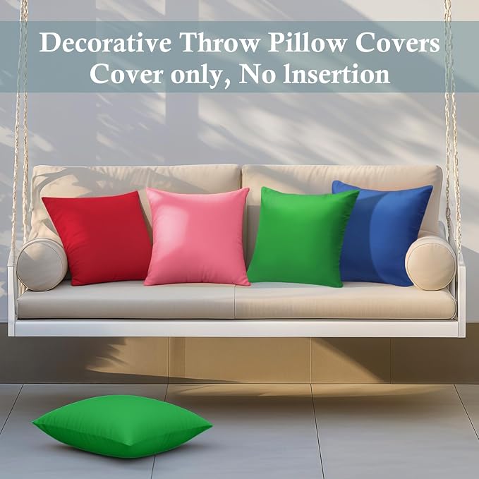 fauson Decorative Farmhouse Waterproof Pillow Covers, Solid Linen Pillowcase Cushion Covers for Patio Garden Balcony Couch Sofa 18x18 inch