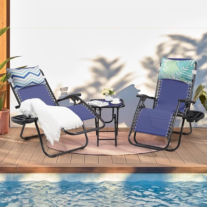 Outdoor Pillow for Chaise Lounge Chair, 2pcs Chaise Lounge Pillows Lumbar Pillows with Insert and Adjustable Elastic Strap for Patio Beach Office Chair, Blue White Stripe