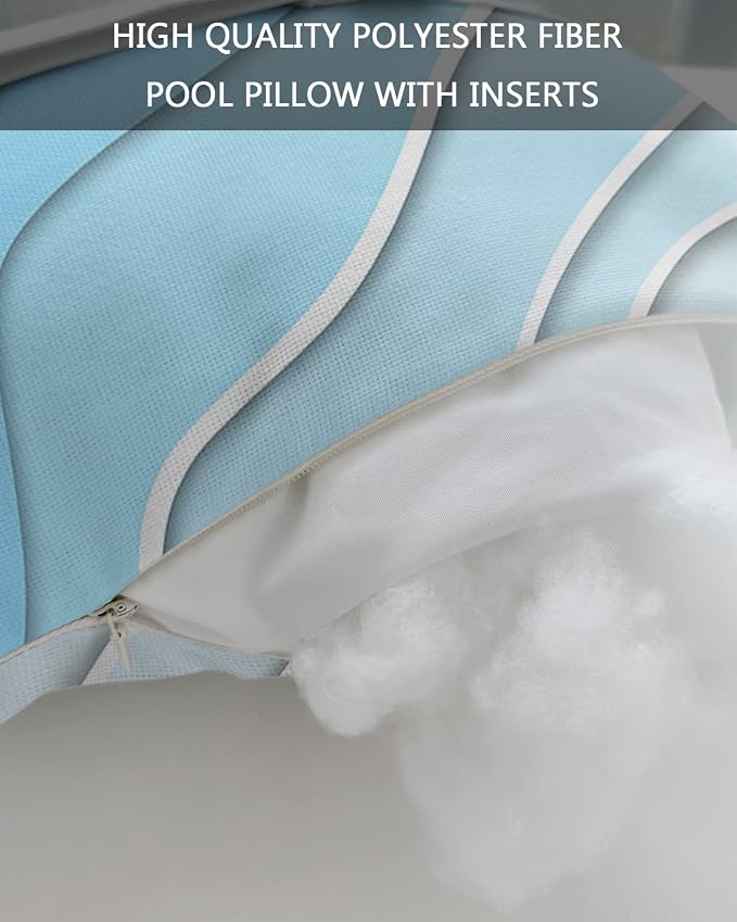 Geometric Ombre Chaise Lounge Pillows Outdoor, Aesthetic Blue White Gradient Abstract Head Pillows, Modern Waterproof Patio Furniture Lumbar Pillows with Adjustable Elastic Strap for Recliner Beach