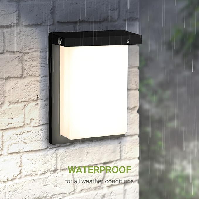 ASD LED 8" Outdoor Wall Light, Front Door House Sconce | 3CCT, Dimmable, Waterproof, ETL Listed | 12W 900LM 3000-5000K 120V | Exterior Patio Lighting Fixture, Flush Mount Porch Lamp | Black