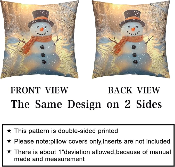 Winter Pillow Covers Snowman in The Sunshine Throw Pillow Covers 24x24 Snowflakes Pillow Case Double Sided Printing Cushion Case for Home Decor Couch Sofa Set of 2