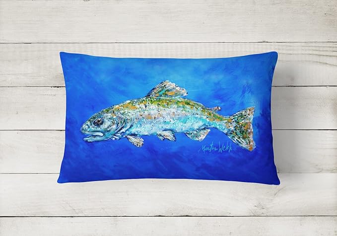 Caroline's Treasures MW1124PW1216 Fish Headed Downstream Canvas Fabric Decorative Pillow Machine Washable, Indoor Outdoor Decorative Pillow for Couch, Bed or Patio, 12HX16W