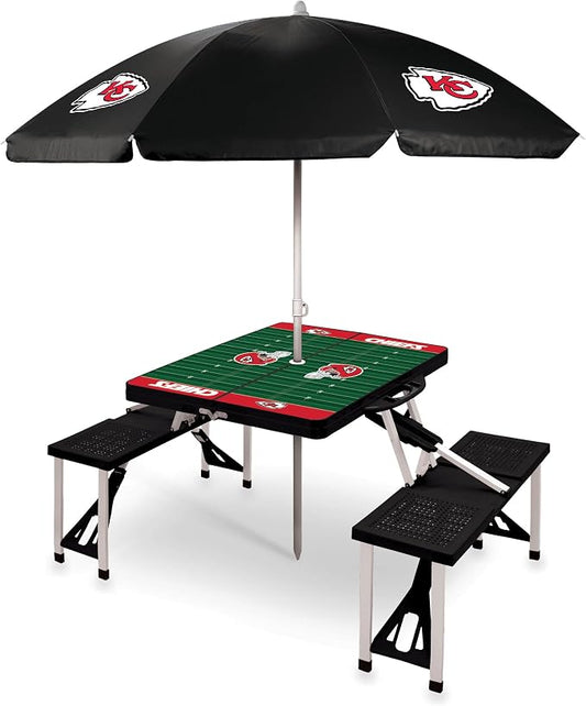 PICNIC TIME NFL Picnic Table Portable Folding Table with Seats and Umbrella