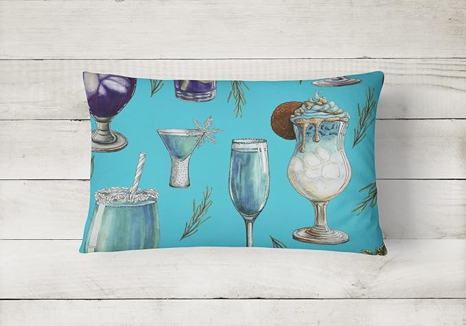 Caroline's Treasures BB5203PW1216 Drinks and Cocktails Blue Canvas Fabric Decorative Pillow Machine Washable, Indoor Outdoor Decorative Pillow for Couch, Bed or Patio, 12HX16W