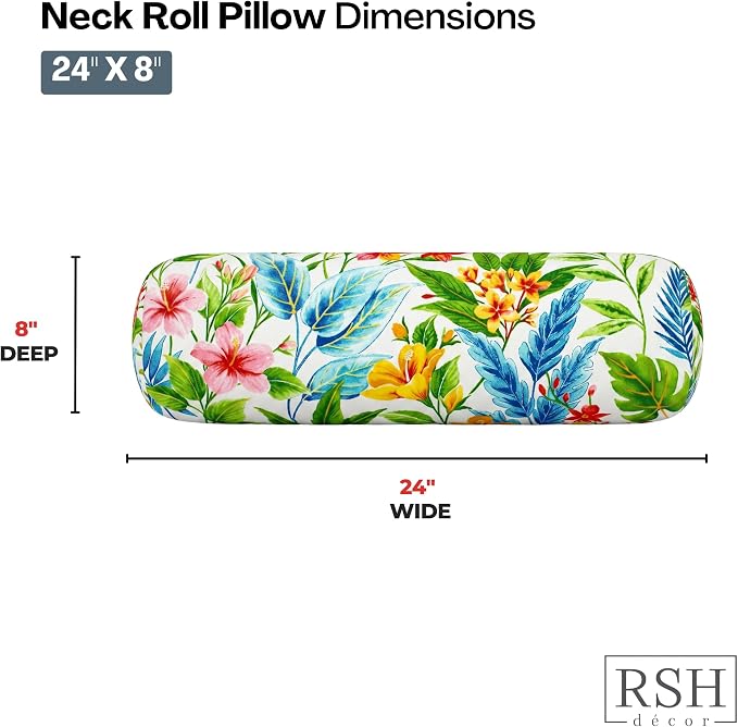RSH DECOR: Neck Roll Jumbo Bolster Pillows Set of 4 | 24” x 8" | All-Weather Spun Fabric | Water and Fade-Resistant | Outdoor Support Pillows for Patio Furniture | Made in USA (Carena Multi)