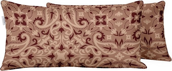 Indoor/Outdoor Polyester Fabric Lumbar Pillow Cover, All-Weather Waterproof Rectangular Cushion Case for Patio Furniture, 12 x 24 Set of 2 - Asian Ornamental-74