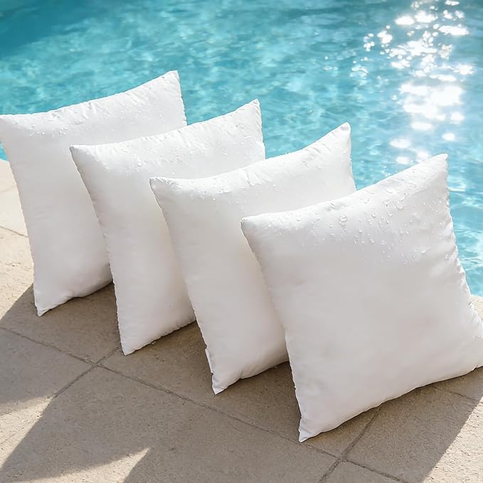 JOJOGOGO 20x20 Outdoor Throw Pillow Insert Waterproof Set of 4, 20 x 20 Premium Resistant Water Resistant Pillow Inserts White Outdoor Large Decorative Pillows for Front Porch Patio Furniture