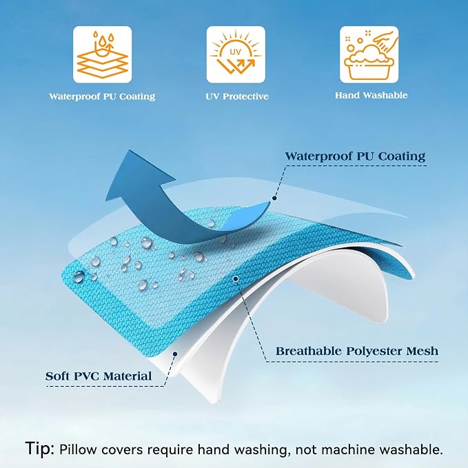 Lewondr 2 Pack Waterproof Outdoor Throw Pillow Covers, 18"x18", Light Blue | Waterproof, Solid PU Coating Throw Pillow Case, UV Protection Garden Cushion Cover, for Patio Decorative Sofa Couch Balcony