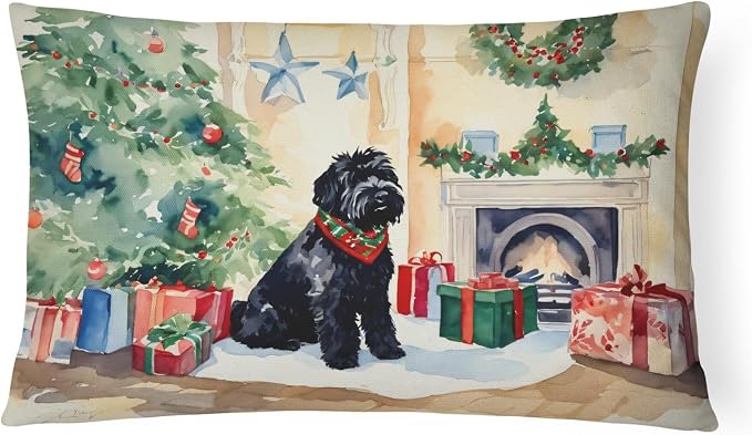 Caroline's Treasures DAC2613PW1216 Black Russian Terrier Cozy Christmas Throw Pillow Machine Washable, Indoor Outdoor Decorative Pillow for Couch, Bed or Patio, 12HX16W