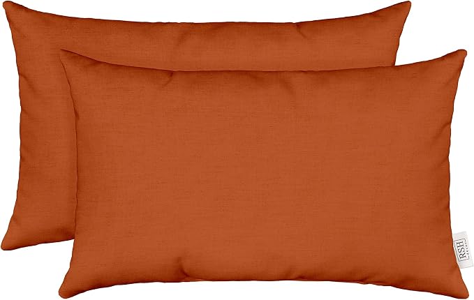 RSH DECOR: Sunbrella Lumbar Throw Pillows Set of 2 | 20" x 12" | Water and Fade-Resistant Performance Fabric | Outdoor Pillow Covers with Down-Alternative Inserts | Canvas Rust