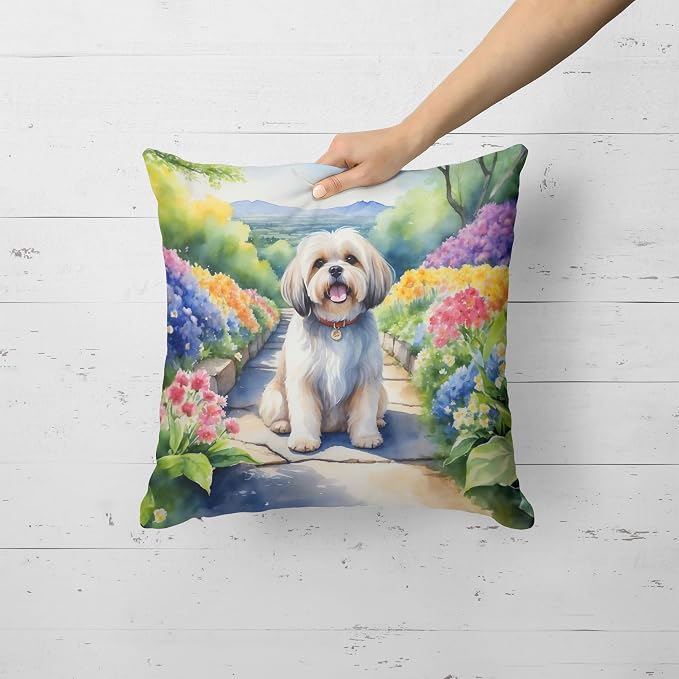 Caroline's Treasures Lhasa Apso Spring Path Throw Pillow Machine Washable, Indoor Outdoor Decorative Pillow for Couch, Bed or Patio, 18Hx18W