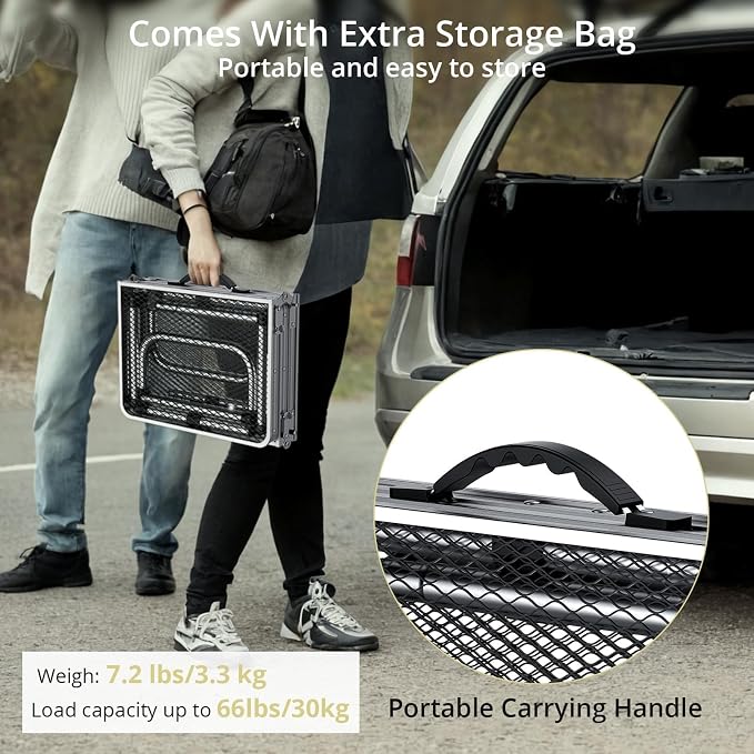 Anbte 3ft Folding Grill Table with Storage Bag, 3 Adjustable Height 27.5" Aluminum Portable Grill Table, Heat Resistant, Lightweight, Portable Handle for BBQ Cooking Camping Travel, 35" X 16", Silver
