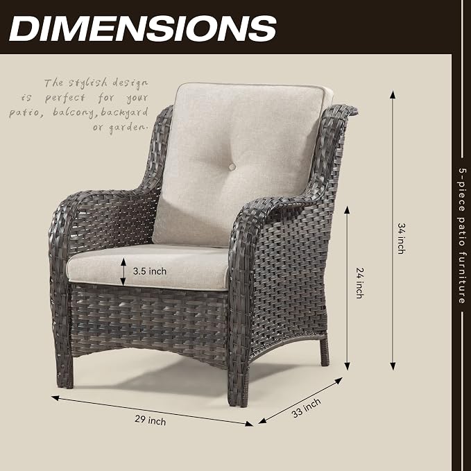 Outdoor Wicker Chair Rattan Patio Dining Chairs Set of 2 PE Wicker Patio Chairs with 3.5 inch Seat Cushions Outdoor Patio Seating Chair for Garden, Backyard Swimming Pool, Balcony, Beige
