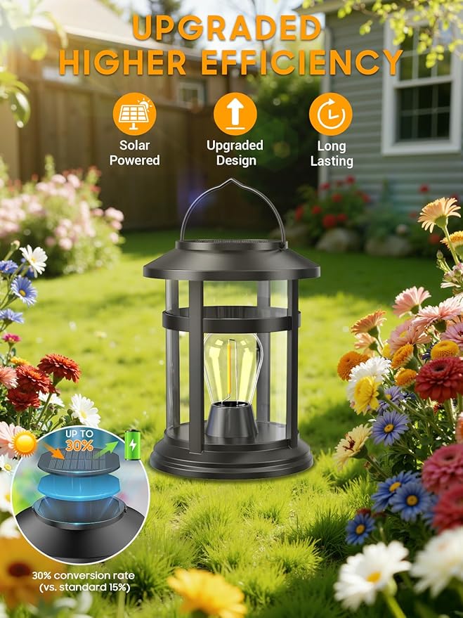 Solar Lantern Outdoor Waterproof, 2 Pack Bright Hanging Solar Lights for Outside Decorative, Upgraded Solar Powered Lanterns LED Lighting for Garden Patio Porch Decor Gifts (Warm Light)