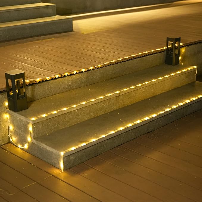 JMEXSUSS 66ft 200 LED Warm White Solar Rope Lights with 8 Modes | Solar Christmas Lights Outdoor Waterproof, Rope Lights for Fence,Gazebo,Yard,Walkway,Path