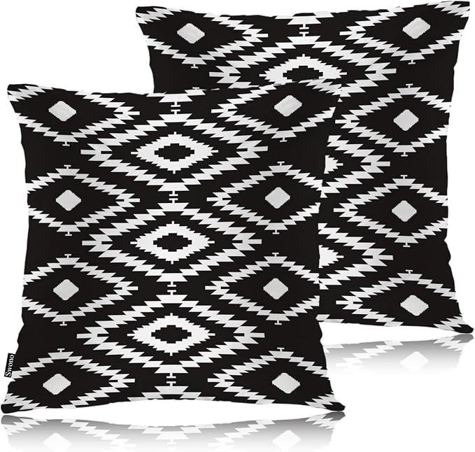 Swono Geometric Throw Pillow Cases, Navajo Style Trial Black White Zigzag Set of 2 Decorative Throw Pillow Cover, Square Pillow Cushion Case Home Decor for Sofa Couch Bed Car 18x18 Inches