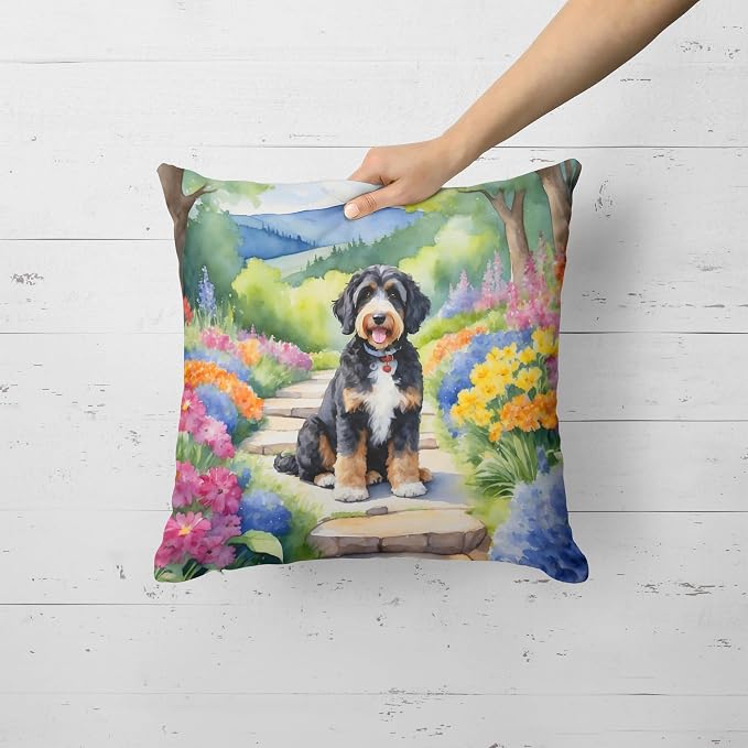 Caroline's Treasures Bernedoodle Spring Path Throw Pillow Machine Washable, Indoor Outdoor Decorative Pillow for Couch, Bed or Patio, 18Hx18W