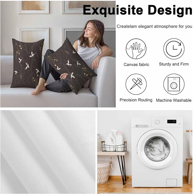 Japanese Style Outdoor Pillow Covers 20x12 Inch Lumbar Pillow Covers Set of 2 Waterproof Decorative Throw Pillow Cases Vintage Cranes Ocean Wave Black Grey Cushion Covers for Patio Furniture Garden