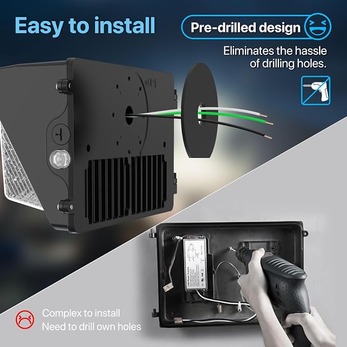 HYPERLITE 70W LED Wall Pack with Dusk-to-Dawn Photocell, Ideal Adjustable Security Lights Outdoor for Barn Yard Garage Shop Factory ETL Listed