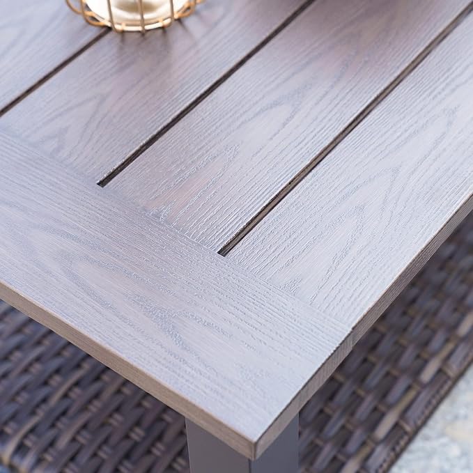Grand patio Outdoor Coffee Table with Wicker Shelf Storage, 40-inch Rectangle Modern Patio Coffee Table with Faux Wood Tabletop, Fits with Outdoor Conversation Set