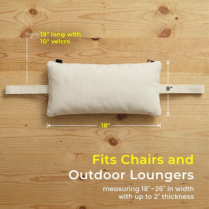 Sunbrella Headrest/Lumbar Pillow with Velcro Strap for Chaise Lounge, White | Outdoor Pillow for Chaise Loungers, Pool Chairs & Patio Furniture, 18" x 8" x 3"