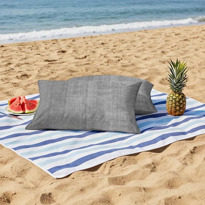 Vandarllin Outdoor Throw Pillows Covers 20x12 inch Set of 2 Waterproof Grey Linen Decorative Zippered Cushion Covers for Patio Furniture, Solid Color Texture Lumbar Pillowcases