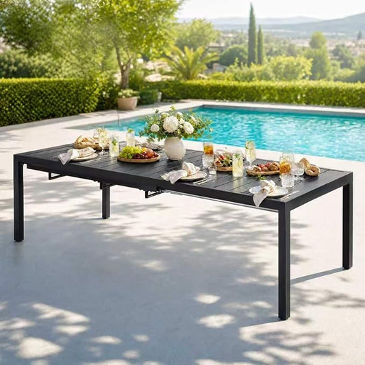 MEOOEM Expandable Patio Dining Table for 8, 78.8" Large Long Adjustable Rectangular Outdoor Table for 4-8 Person, 500LBS Sturdy Black Metal Extendable Patio Table for Outside,Garden, Lawn, Backyard