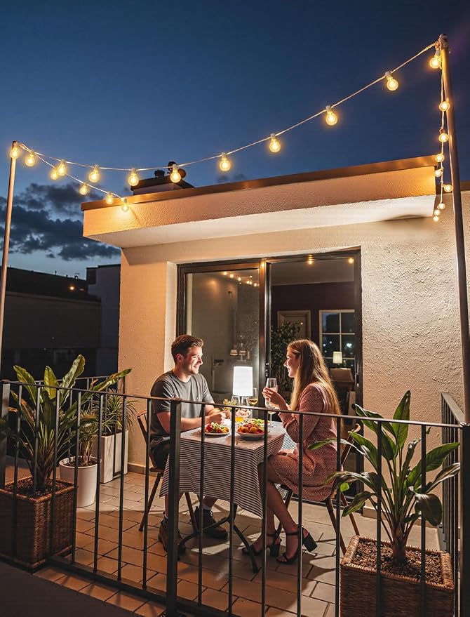 25FT Solar String Lights with Remote, 3 Modes, 11 G40 Bulbs, White | Solar Powered, Dusk to Dawn, Dimmable, Timer, Memory Function, LED Globe Hanging Lights for Garden Party Fence Decor