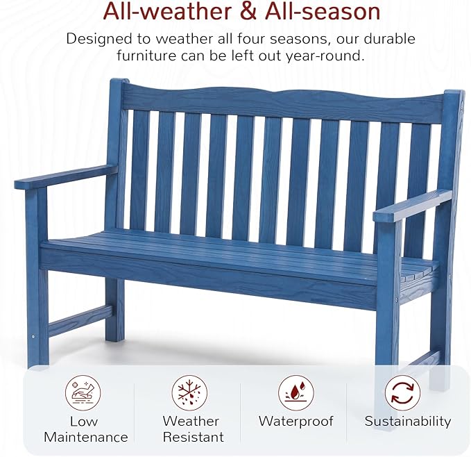 Stoog Outdoor Bench & Chairs Set, All-Weather Patio Furniture Set, Include 2 Patio Chairs and 1 Patio Bench, for Porch, Backyard, Lawn, and Garden, Blue