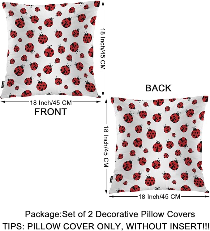 Swono Outdoor Pillow Covers Ladybug, Cute Ladybird Wild Ladybugs Home Decorative Throw Pillow Case Cushion Cover for Men/Woman/Bed/Sofa/Office/Car, 18x18 Inch, 2Pcs Pillow Covers Red