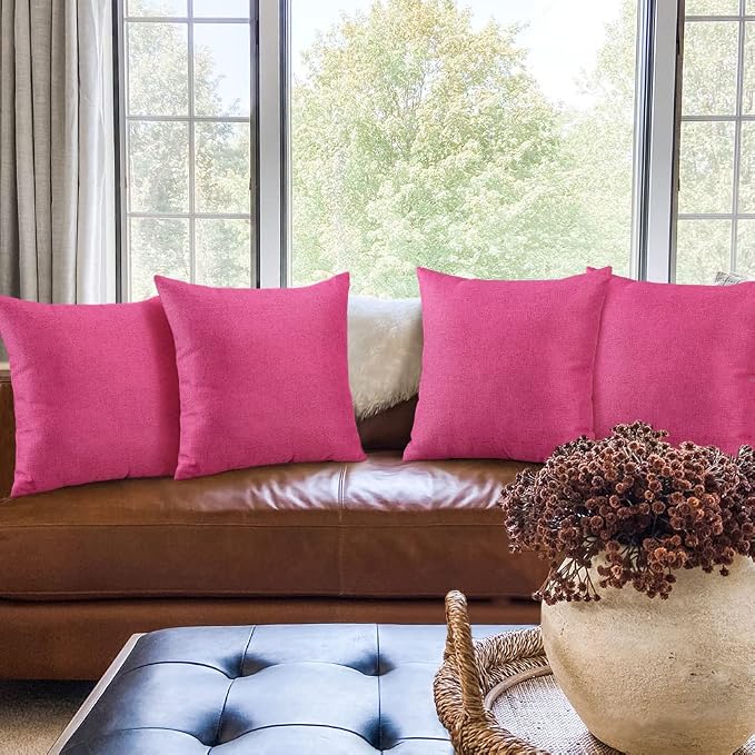 OTOSTAR Set of 4 Outdoor Pillow Covers 18x18 Inch Waterproof Decorative Throw Pillow Covers Square Pillowcases Patio Cushion Case Pillow for Couch Tent Sofa Balcony Bed Outside Decor (Hot Pink)
