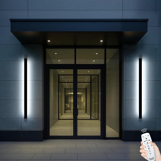 Outdoor Wall Lights, 47.24 Inch, Set of 2 | Waterproof, Linear Led Modern Wall Sconce, 2700-6500K Dimmable Selectable, Remote Dimming, Acrylic Anti Rust
