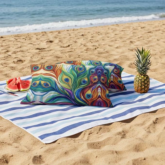 Colorful Peacock Feathers Outdoor Pillow Covers 20x12 Inch Lumbar Pillow Covers Set of 2 Waterproof Decorative Throw Pillow Cases Oil Painting Abstract Art Cushion Covers for Patio Furniture Garden