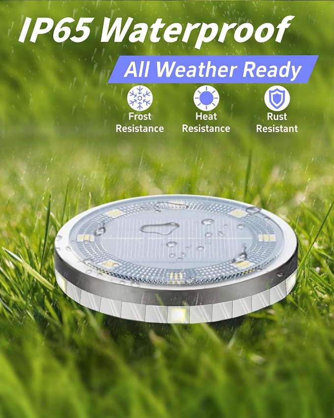 SenLuKit Solar Ground Lights Outdoor 18 Pack Waterproof, Upgraded Solar Garden Lights with 4 Side Light, Stainless Steel Solar Powered Disc Landscape Light for Walkway Lawn Yard Patio Deck-Cool White