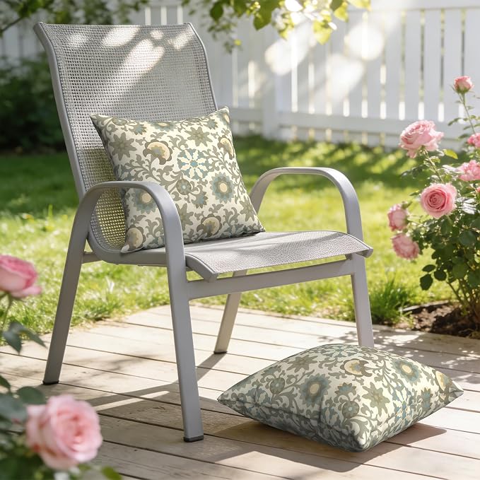 Outdoor Pillows with Insert 18x18 Inch, Waterproof Throw Pillow for Patio Furniture, Decorative Back Cushion for Garden Home Sofa Office Chair, Set of 2, Floral Symphony‌