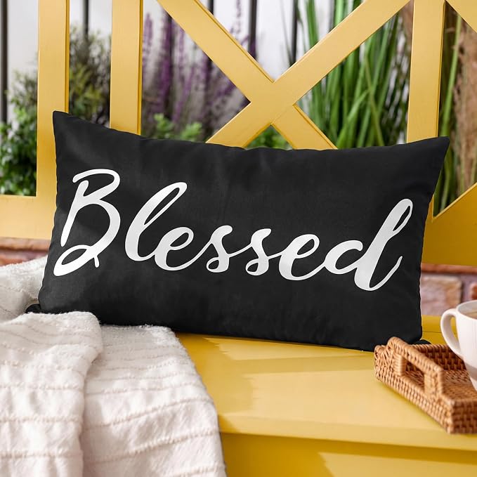 Adabana Outdoor Waterproof Blessed Pillow Covers Set of 2 12x20 Inch | Home Decorative Outdoor Pillows Cover for Patio Garden Porch Farmhouse