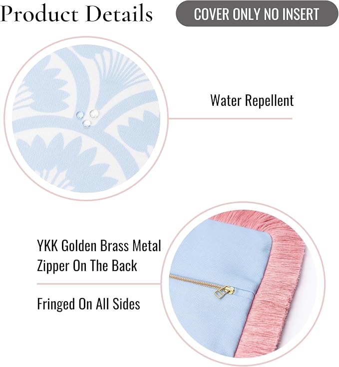 Hofdeco Premium Coastal Grandmillennial Patio Indoor Outdoor Lumbar Pillow Cover Only, 12"x20" Water Repellent for Backyard, Couch, Poolside, Baby Blue Pink Print Tropical Ravenala Palm Tree