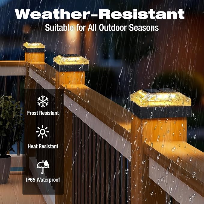 4x4 Solar Post Cap Lights Outdoor 24 Pack, 3 Color Modes/Dusk to Dawn/IP65 Waterproof, Fits 4x4 Vinyl/PVC Wood Posts Top, Black LED Fence Topper Light for Deck, Backyard